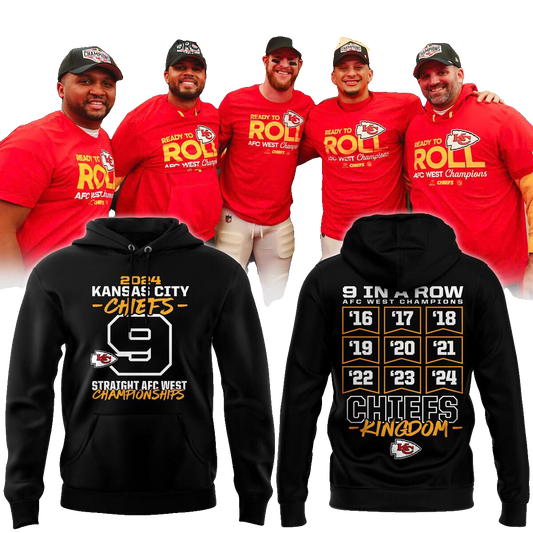 2024 Kansas City Chiefs 9 Straight AFC West Championships Hoodie - Moonbestprint
