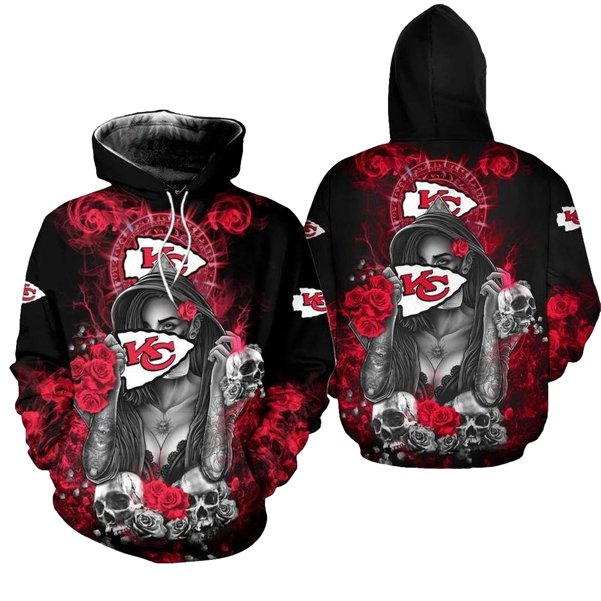 Kansas City Chiefs Skull Girl & Rose Graphic Hoodie Unisex Fan Gift - Moonbestprint