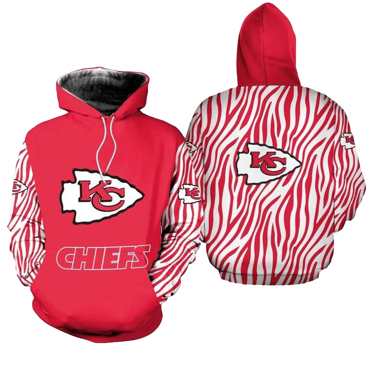 Kansas City Chiefs Red White Stripe Graphic Hoodie Unisex Fan Gift - Moonbestprint