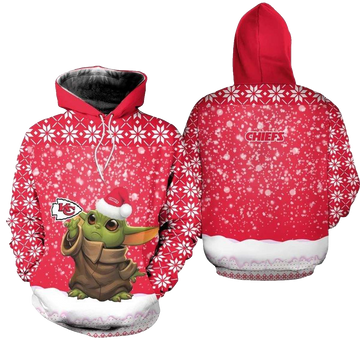 Kansas City Chiefs Baby Yoda Christmas Graphic Hoodie Unisex Red Snow Design - Moonbestprint