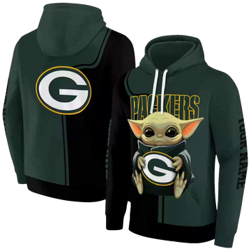 Personalized Green Bay Packers Baby Yoda Green Black Aop Hoodie - Moonbestprint
