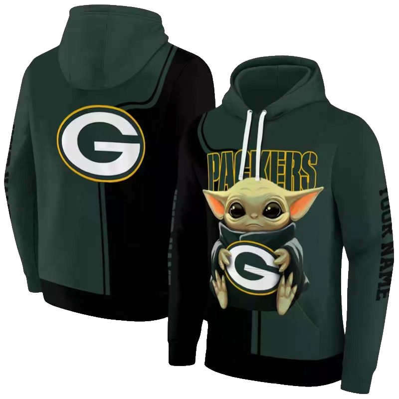 Personalized Green Bay Packers Baby Yoda Green Black Aop Hoodie - Moonbestprint