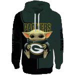 Personalized Green Bay Packers Baby Yoda Green Black Aop Hoodie - Moonbestprint