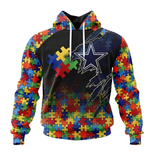 Personalized Dallas Cowboys Autism Awareness AOP Hoodie - Moonbestprint