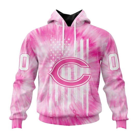 Personalized Chicago Bears Pink Tie Dye AOP Hoodie -  Moonbestprint