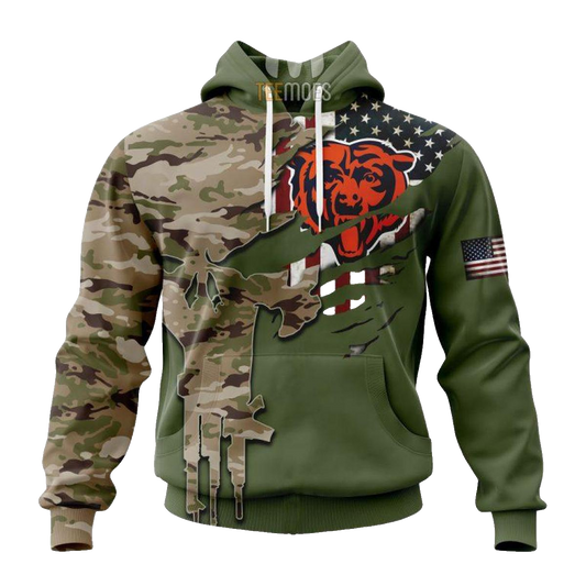 Personalized Chicago Bears Green Camo US Military AOP Hoodie -  Moonbestprint