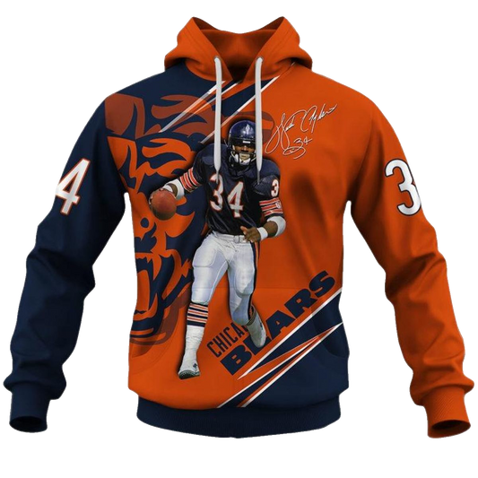 Chicago Bears Walter Payton 34 with Signature AOP Hoodie -  Moonbestprint