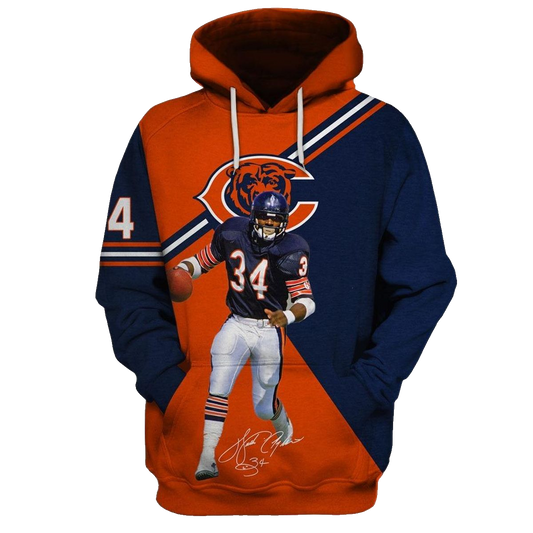 Chicago Bears Walter Payton 34 Signature Blue And Orange AOP Hoodie -  Moonbestprint