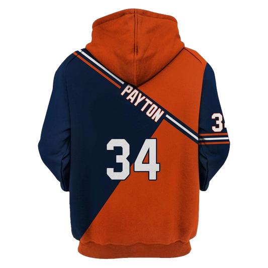 Chicago Bears Walter Payton 34 Signature Blue And Orange AOP Hoodie -  Moonbestprint