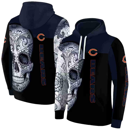 Chicago Bears Sugar Skull Blue Black AOP Hoodie -  Moonbestprint