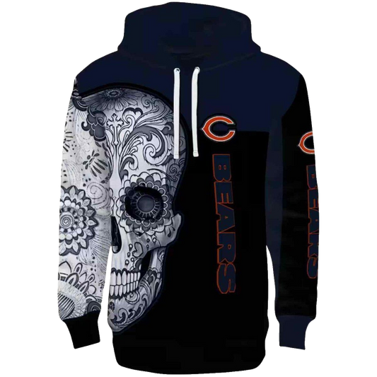 Chicago Bears Sugar Skull Blue Black AOP Hoodie -  Moonbestprint