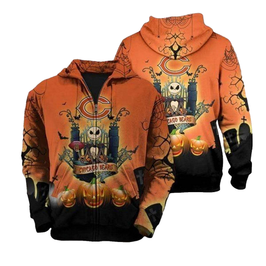 Chicago Bears The Nightmare Before Christmas Jack Skellington AOP Hoodie -  Moonbestprint