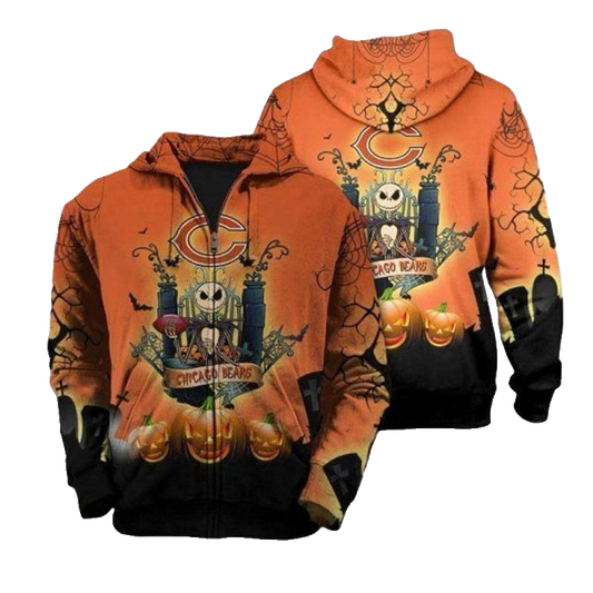 Chicago Bears The Nightmare Before Christmas Jack Skellington AOP Hoodie -  Moonbestprint