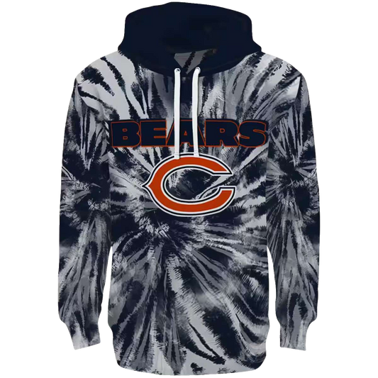 Chicago Bears Tie Dye Pattern Blue AOP Hoodie -  Moonbestprint