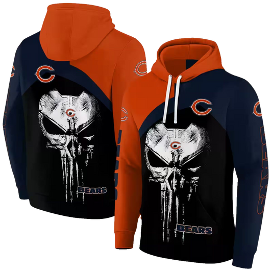 Chicago Bears Skull Punisher Orange Black AOP Hoodie -  Moonbestprint