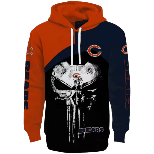 Chicago Bears Skull Punisher Orange Black AOP Hoodie -  Moonbestprint