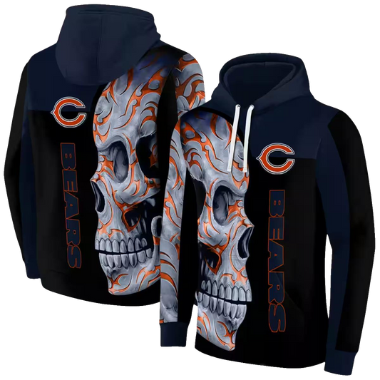 Chicago Bears Skull Motif Blue Black AOP Hoodie -  Moonbestprint
