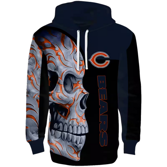 Chicago Bears Skull Motif Blue Black AOP Hoodie -  Moonbestprint