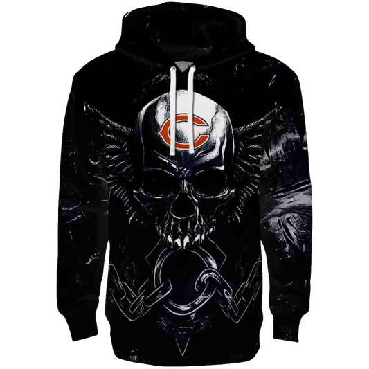 Chicago Bears Skull Artwork Skull Angel Blue Black AOP Hoodie -  Moonbestprint