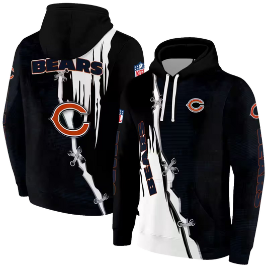 Chicago Bears Ripped Pattern Blue Black White AOP Hoodie -  Moonbestprint
