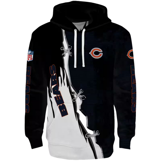 Chicago Bears Ripped Pattern Blue Black White AOP Hoodie -  Moonbestprint