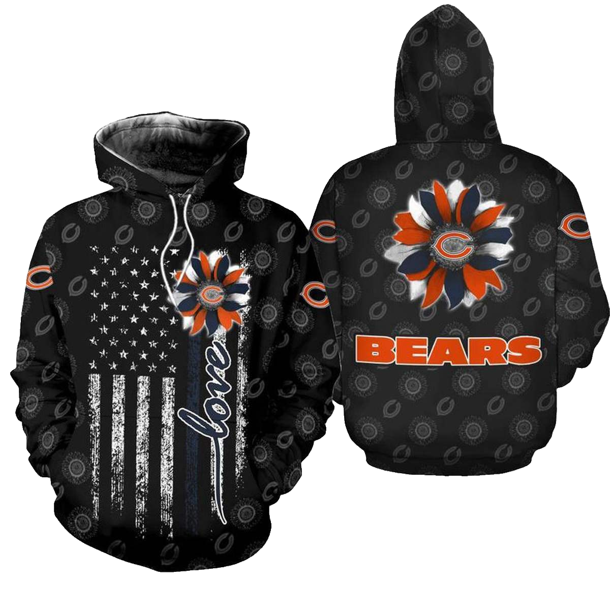 Chicago Bears Logo And Sunflower AOP Hoodie -  Moonbestprint