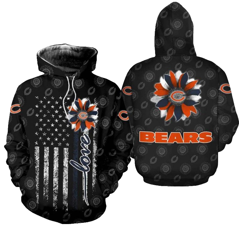 Chicago Bears Logo And Sunflower AOP Hoodie -  Moonbestprint