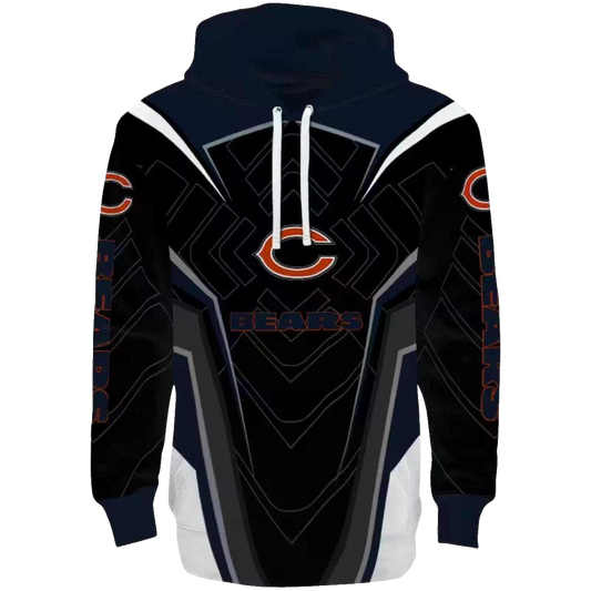 Chicago Bears Logo And Futuristic Pattern Blue Black AOP Hoodie -  Moonbestprint