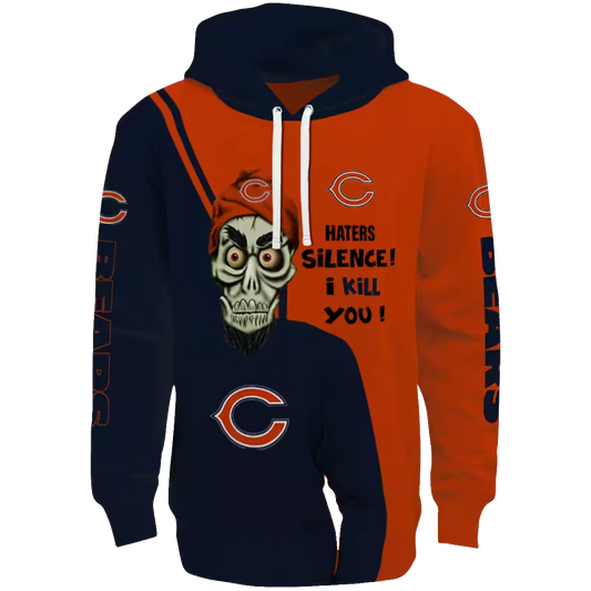 Chicago Bears Logo And Achmed Skull Blue AOP Hoodie -  Moonbestprint
