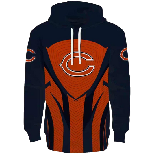 Chicago Bears Logo And Concentric Lines Blue Black AOP Hoodie -  Moonbestprint