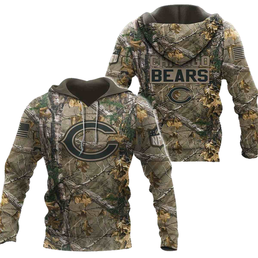 Chicago Bears Hunting Camo AOP Hoodie -  Moonbestprint