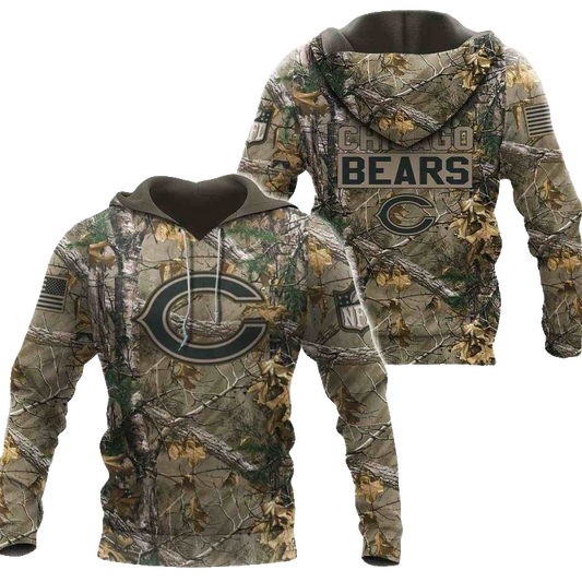 Chicago Bears Hunting Camo AOP Hoodie -  Moonbestprint