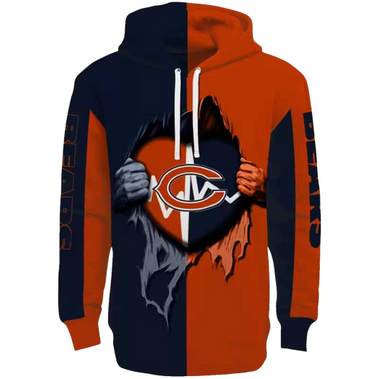 Chicago Bears Heartbeat Graphic Blue Yellow AOP Hoodie -  Moonbestprint
