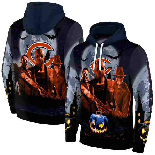 Chicago Bears Halloween Vibes Blue Black AOP Hoodie -  Moonbestprint