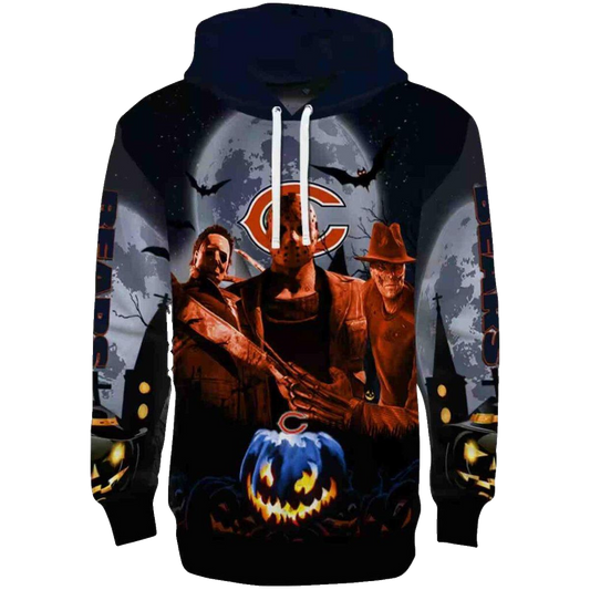 Chicago Bears Halloween Vibes Blue Black AOP Hoodie -  Moonbestprint