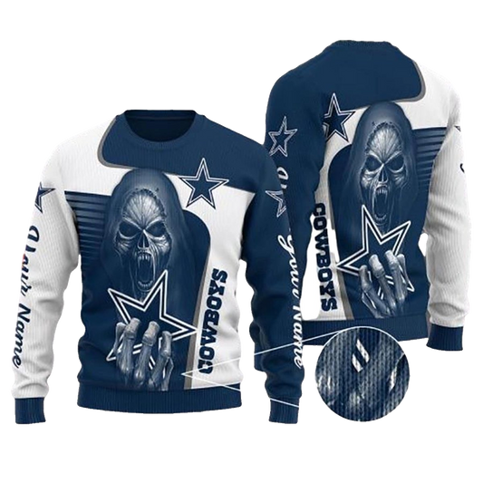 Personalized Dallas Cowboys Logo Grim Reaper Dead Skull Ugly Sweater -  Moonbestprint