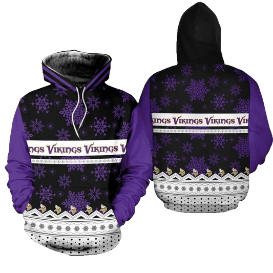 Minnesota Vikings Christmas Pattern Basic Football AOP Hoodie - Moonbestprint