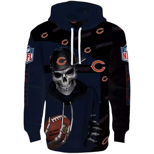 Chicago Bears Grim Vibe Blue Black AOP Hoodie -  Moonbestprint