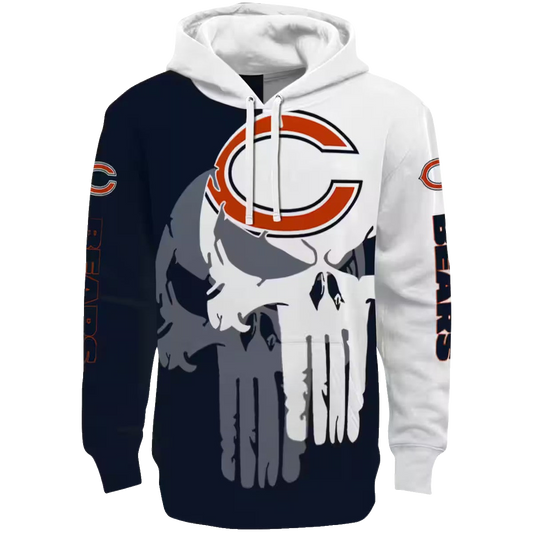 Chicago Bears Graphic Punisher Blue White AOP Hoodie -  Moonbestprint