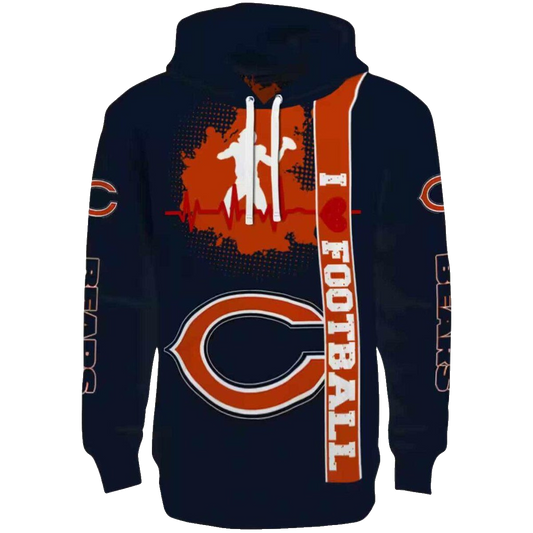 Chicago Bears Football Heartbeat Blue AOP Hoodie -  Moonbestprint