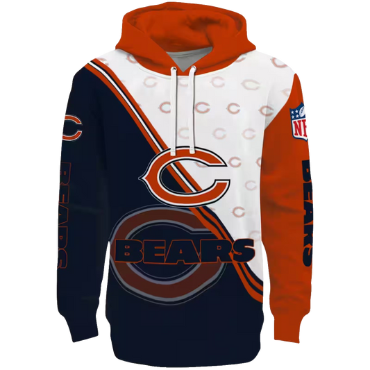 Chicago Bears Diagonal Stripe Blue White AOP Hoodie -  Moonbestprint
