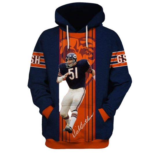 Chicago Bears Dick Butkus 51 Jersey with Signature AOP Hoodie -  Moonbestprint