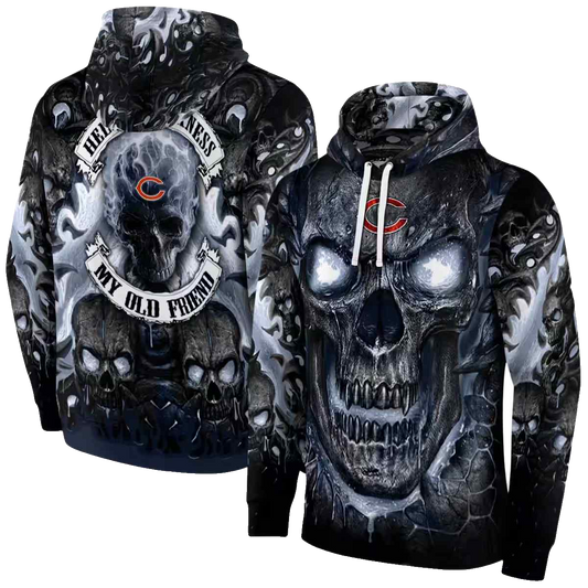 Chicago Bears Demonic Skull Blue Black AOP Hoodie -  Moonbestprint