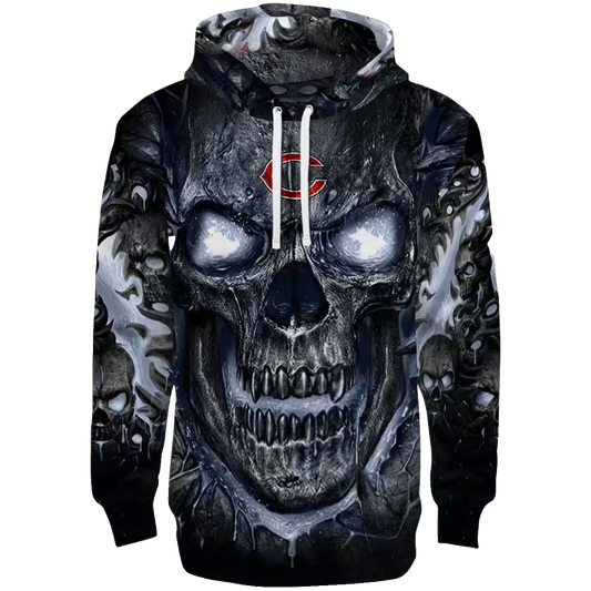 Chicago Bears Demonic Skull Blue Black AOP Hoodie -  Moonbestprint