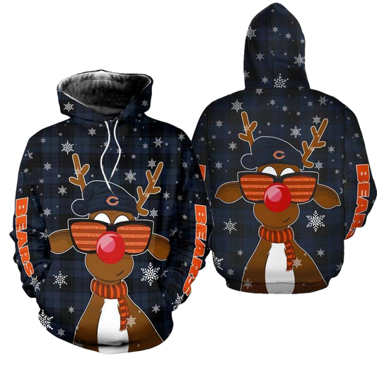 Chicago Bears Christmas Reindeer Sunglasses AOP Hoodie -  Moonbestprint