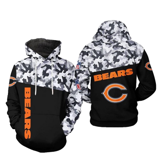 Chicago Bears Camo Veteran And Black AOP Hoodie -  Moonbestprint