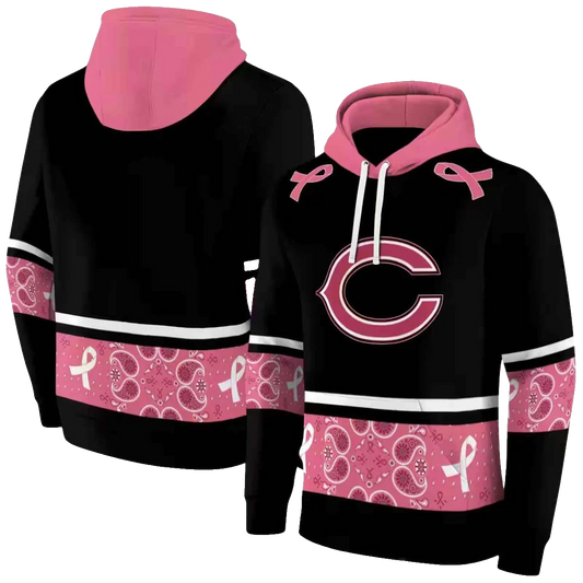 Chicago Bears Awareness Ribbon Black Pink AOP Hoodie -  Moonbestprint