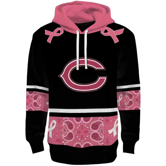 Chicago Bears Awareness Ribbon Black Pink AOP Hoodie -  Moonbestprint