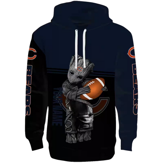 Chicago Bears Baby Groot Hug Ball Blue Black AOP Hoodie -  Moonbestprint