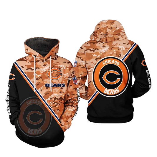 Chicago Bears Big Logo And Camo Pattern AOP Hoodie -  Moonbestprint
